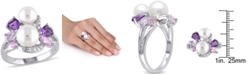 Macy's Cultured Freshwater Pearl (6-1/2 & 7-1/2mm) & Multi-Gemstone (1-3/8 ct. t.w.) Cluster Ring in Sterling Silver